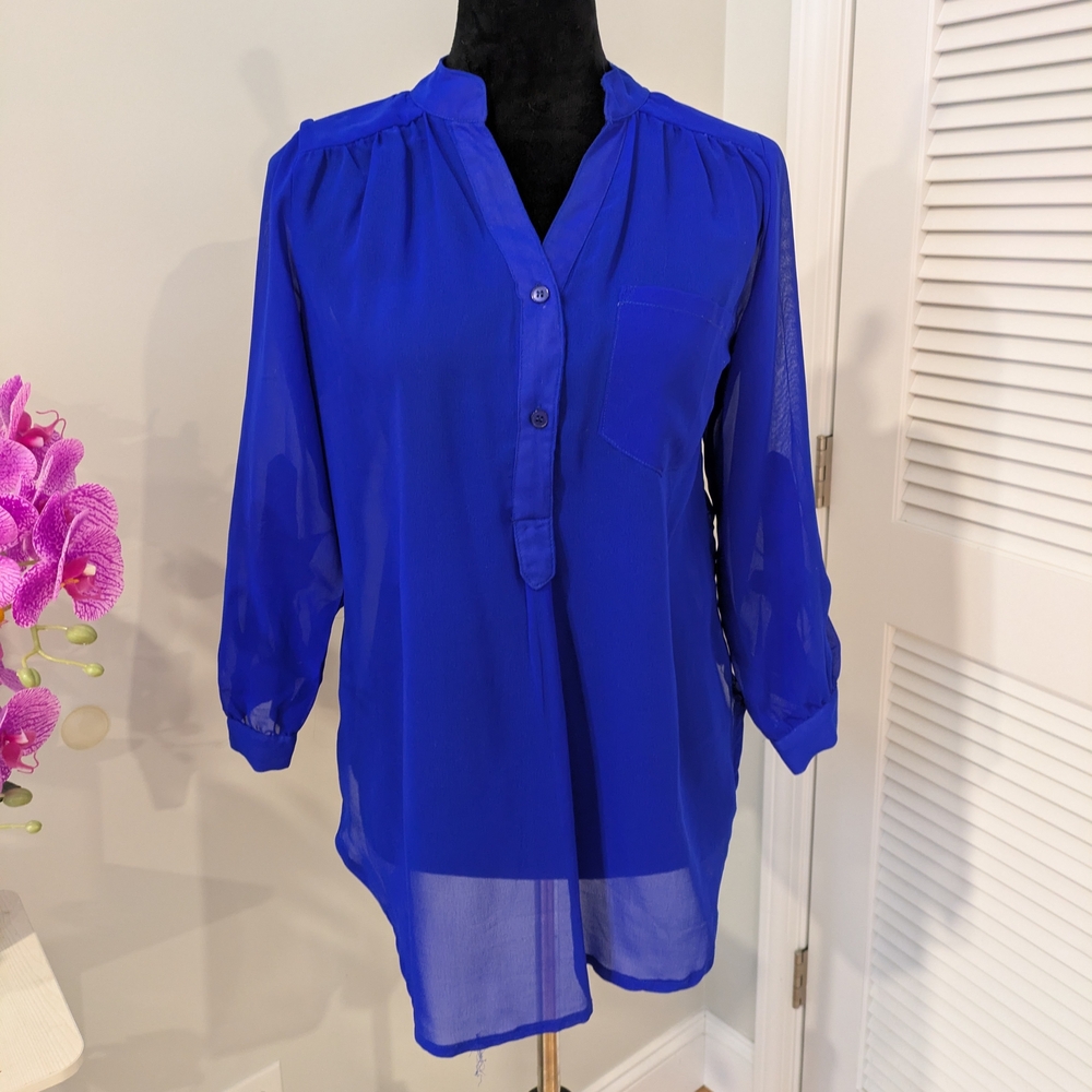 Elegant Royal Blue Sheer Blouse Size M Made In India H
